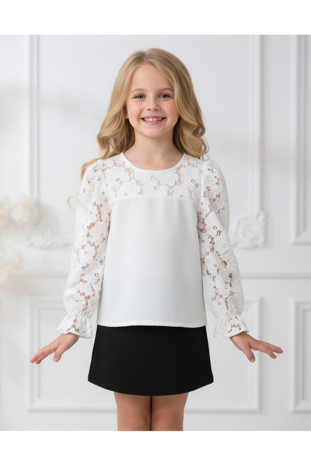 Lace Detailed Chiffon Children's Blouse