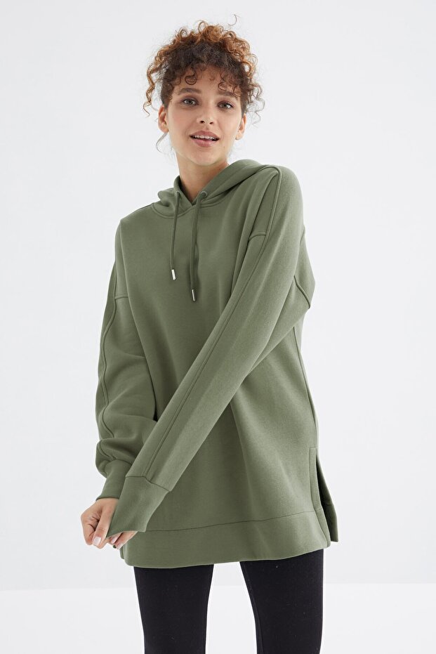 Çağla Reglan Kol Basic Kapüşonlu Oversize Sweatshirt Tunik - 97242 - 5