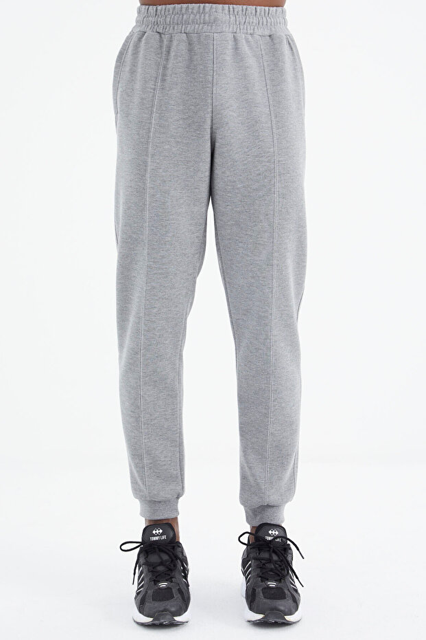 Gray Melange Lace Up Front Stitch Detailed Standard Fit Men's Tracksuit Bottom - 84994
