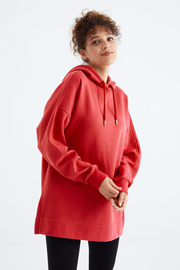 Fiesta Reglan Kol Basic Kapüşonlu Oversize Sweatshirt Tunik - 97242 - 1