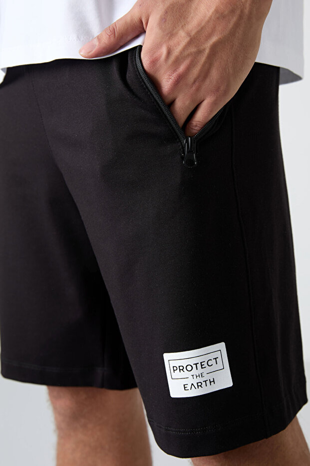 Beyaz - Siyah Pamuklu Yumuşak Dokulu Standart Fit Baskılı Erkek Şortlu Takım - 85243 - 5