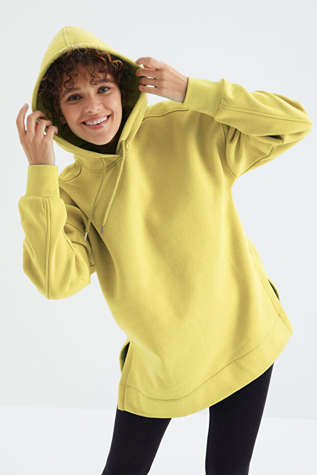 Limon Reglan Kol Basic Kapüşonlu Oversize Sweatshirt Tunik- 97242 - 1