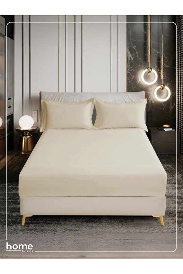 Nefren King Plain Bed Sheet 200X200 cm - Fitted Sheet with 35 cm Elastic Edge and 2 Pillowcases