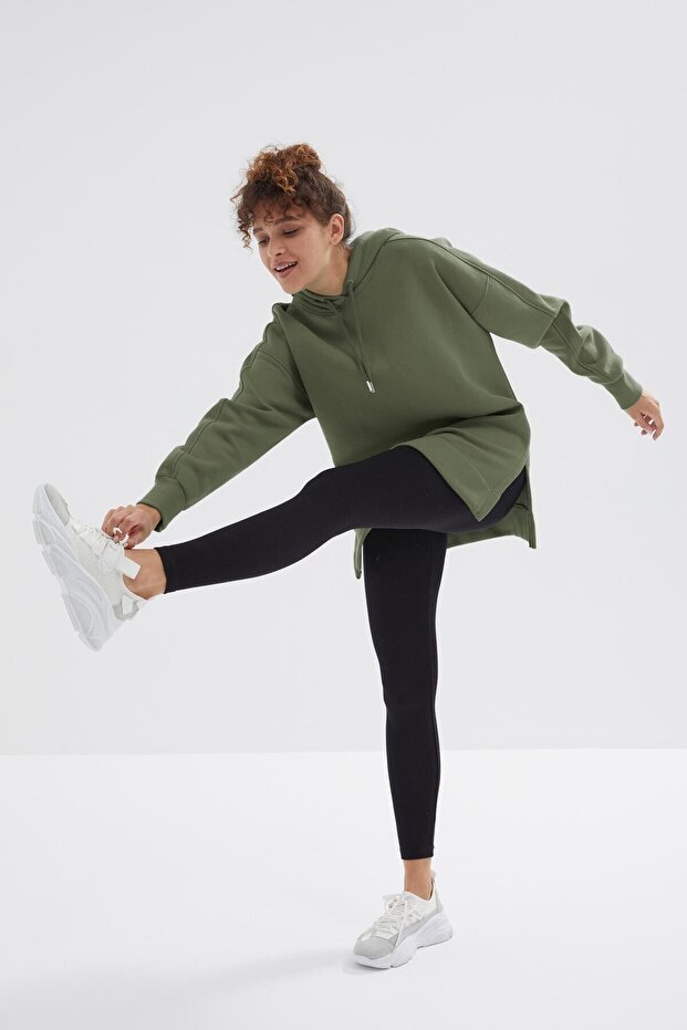 Çağla Reglan Kol Basic Kapüşonlu Oversize Sweatshirt Tunik - 97242 - 4