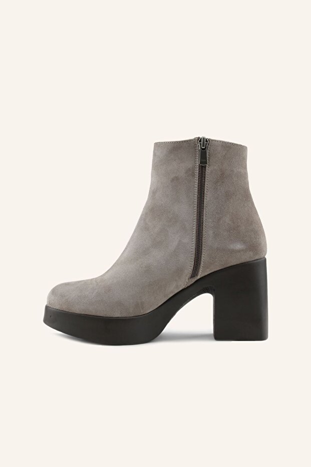 Taş Süet Loop Platform Topuklu Bot - 3