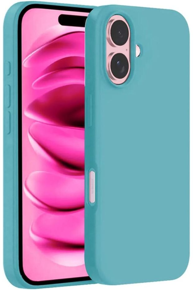 iPhone 16 Liquid Silicone Case with Microfiber Lining(Color Blue Green)