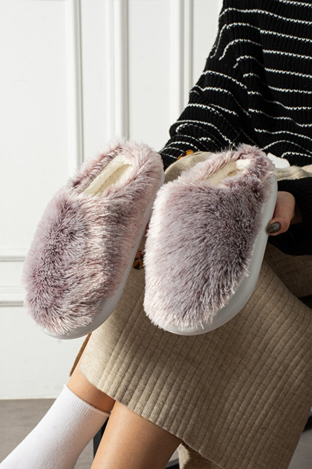 Mor Peluş Eva Taban Terlik - 1