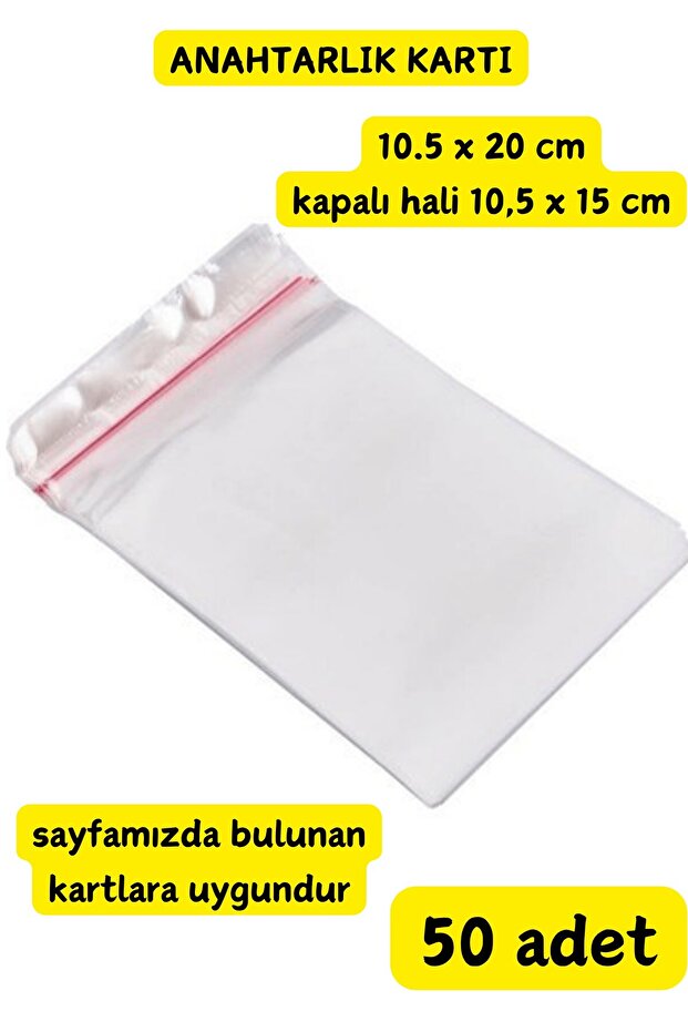 10,5 x 20cm | 50 Adet Bantlı Jelatin Poşet - Çerez Poşeti - Kuruyemiş Paketi - Anahtarlık Kart Poşet - 1
