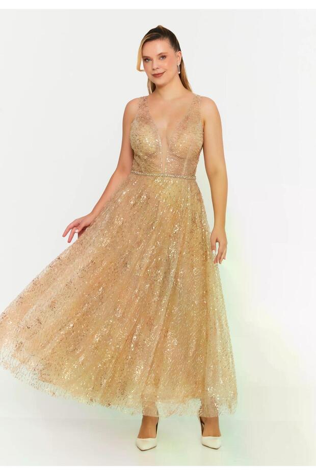 5851STÜ SİMLİ PAYETLİ ELBİSE - 1