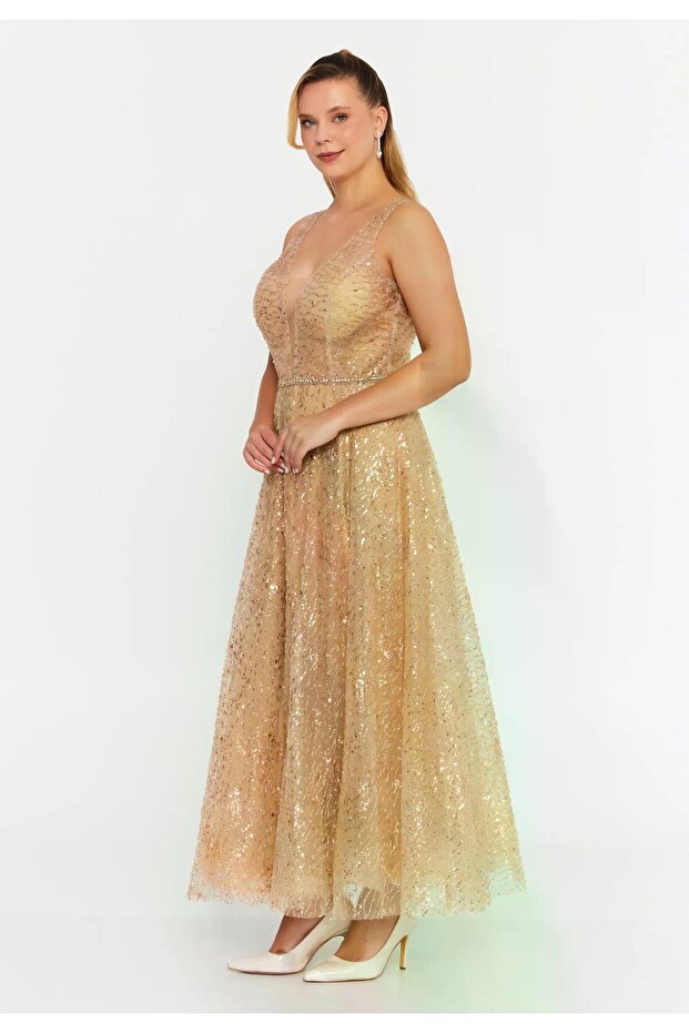 5851STÜ SİMLİ PAYETLİ ELBİSE - 3