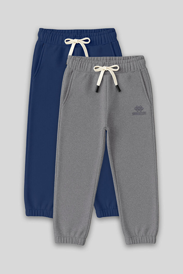 Standard Fit Basic 2-Pack Parlament-Grey Melange Boys' Tracksuit Bottom - 11225