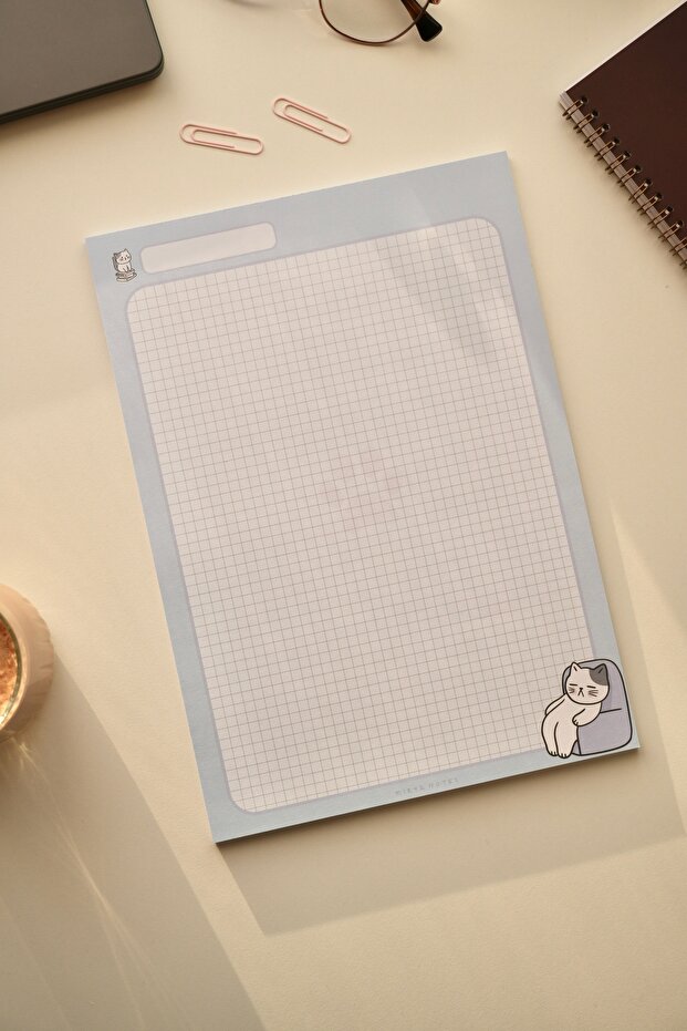 A4-a5 Cat Patterned 2-piece Notepad Set - Checkered Notepad - 2
