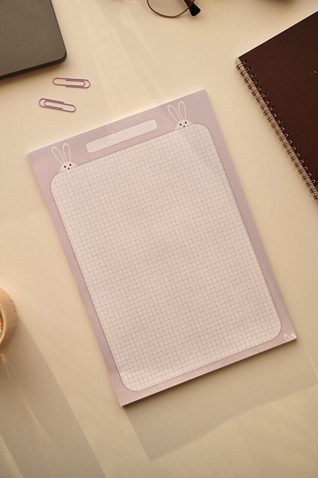 A4 Lilac Rabbit Patterned Notepad - Notepad - Notepad (Checked) - 1