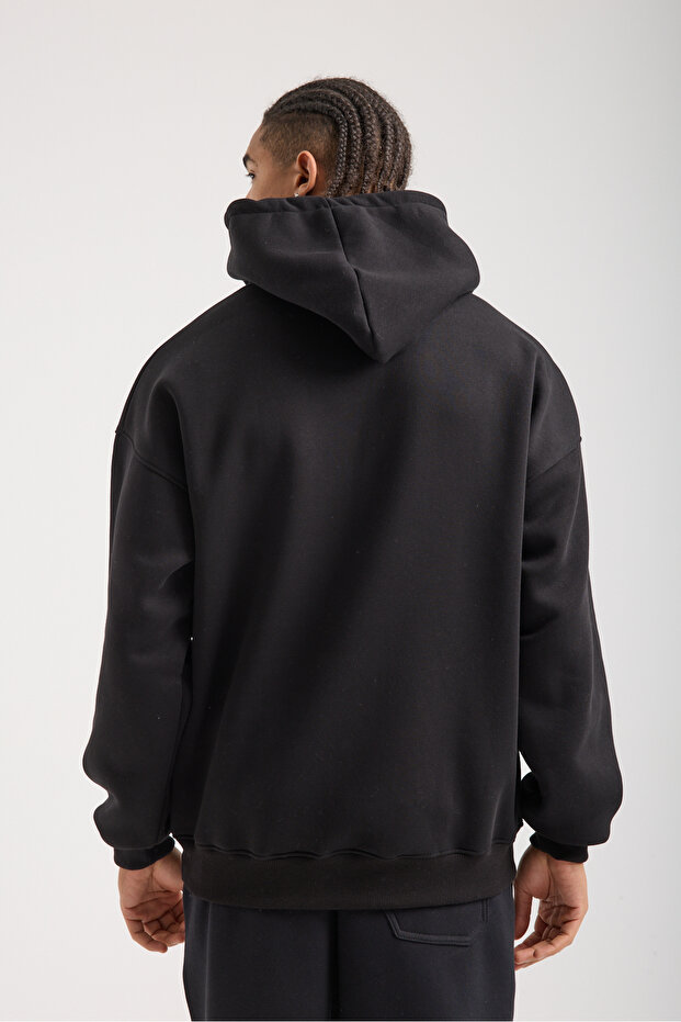 Unisex Basic Oversize Kapüşonlu Sweatshirt - 3