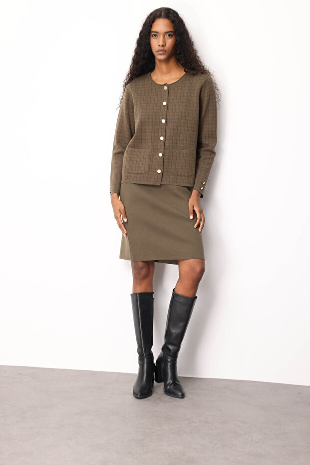 Kadın Triko Düz Basic Etek Haki - 5