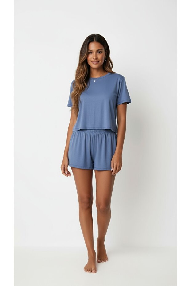 T-Shirt Şort Örme Pijama Takımı - 1