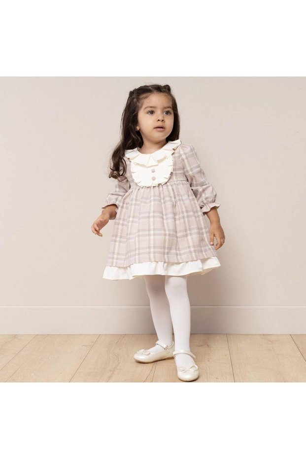 Livia – Beige Plaid Baby Girl Winter Dress 6–24 Months