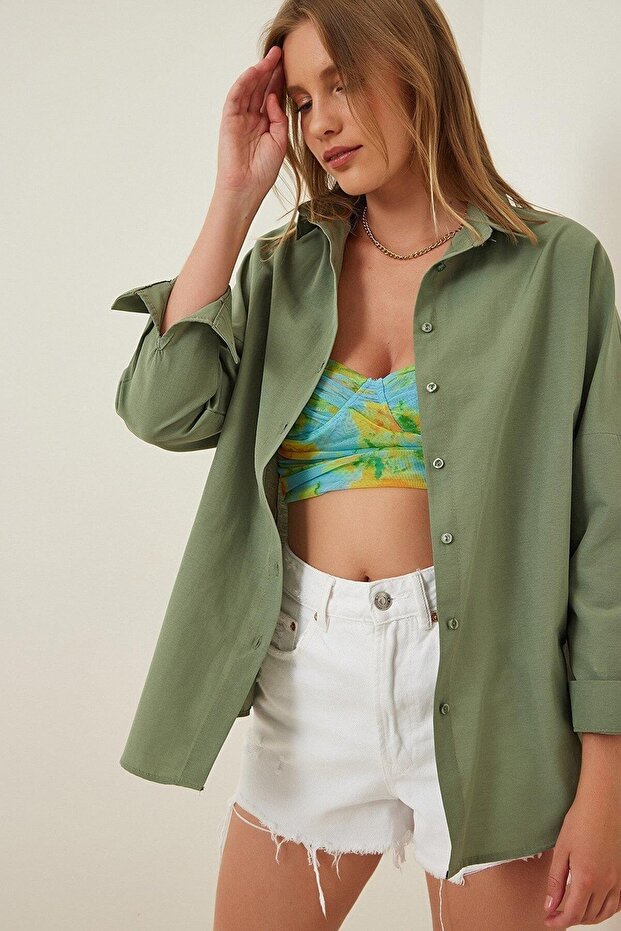 Kadın Oversize Uzun Basic Gömlek - 5