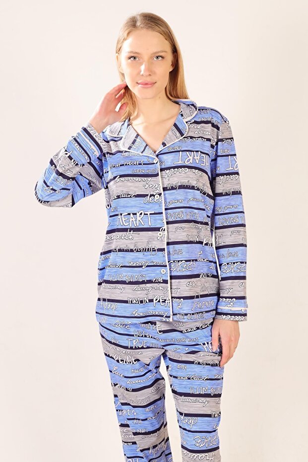 طقم بيجامة قطنية محبوكة منقوشة - 3