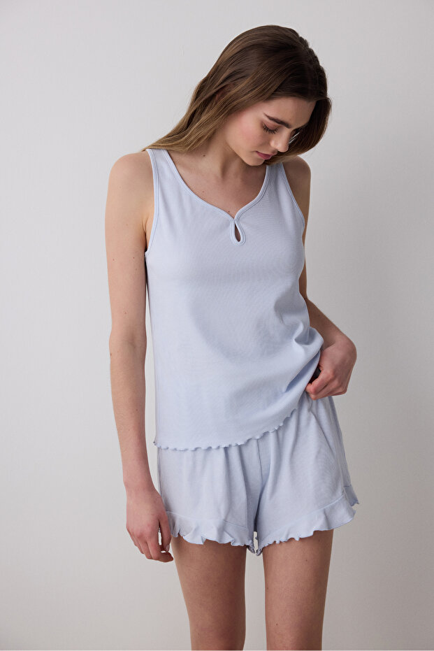 Blue Solid Şort Pijama Altı - 3