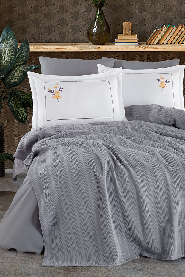 Melany Pike Double Size 100% Cotton (200X220 cm) Gray