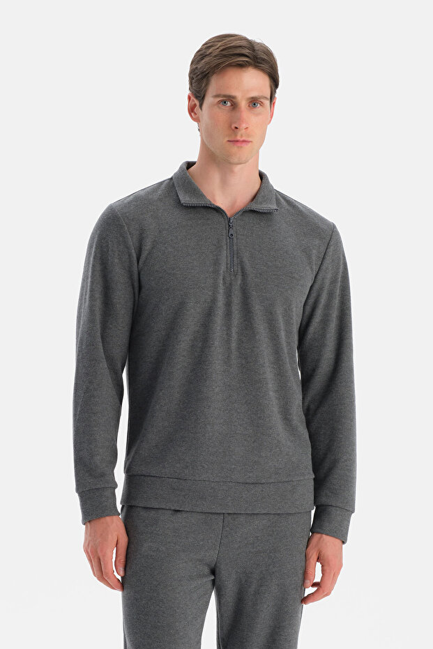 سترة رمادية نصف سحاب - 1