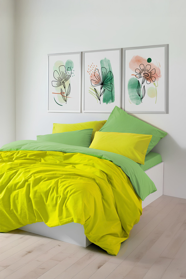 Popping Colors Double Elastic Sheet Duvet Cover Set Sage Yellow-Green