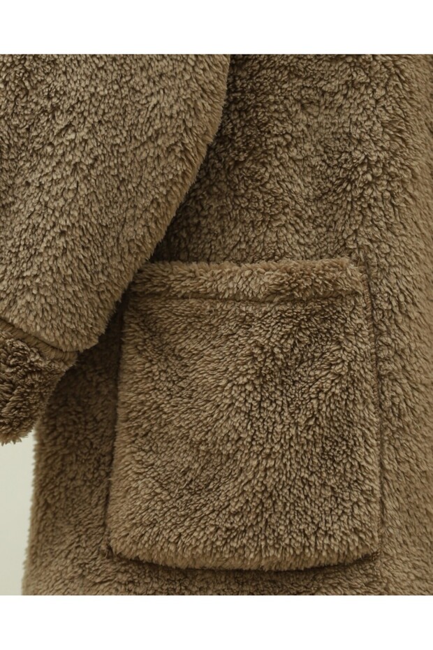 جاكيت طويل مزود بجيوب و مصنوع من القطيفة - بني - 4