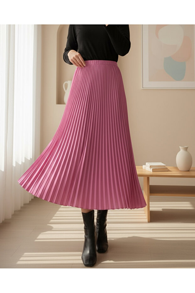 Elastická skladaná sukňa s pásom - 4