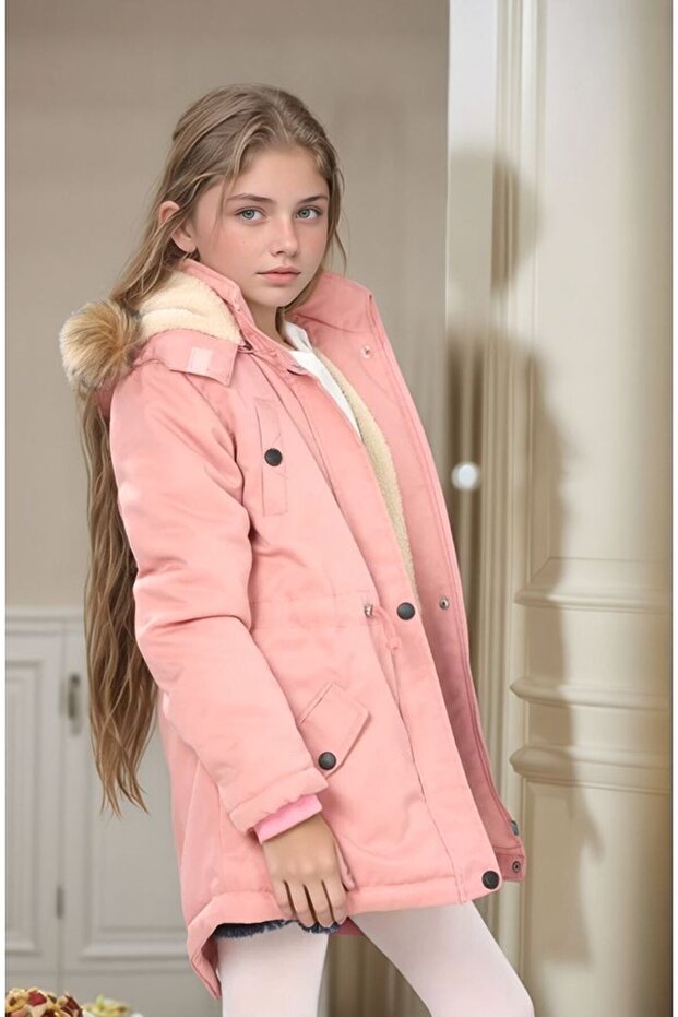 Girl's Winter Thick Inner Fleece Long Parka Model Coat