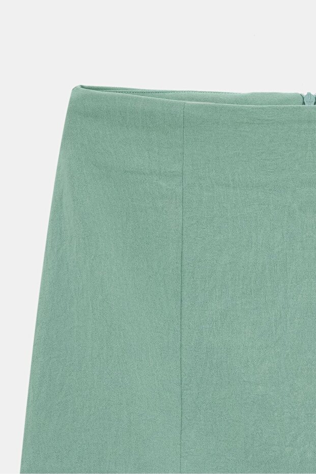 Mint Yırtmaçlı Mini Etek - 3