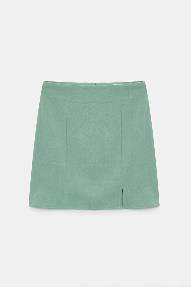 Mint Yırtmaçlı Mini Etek - 1