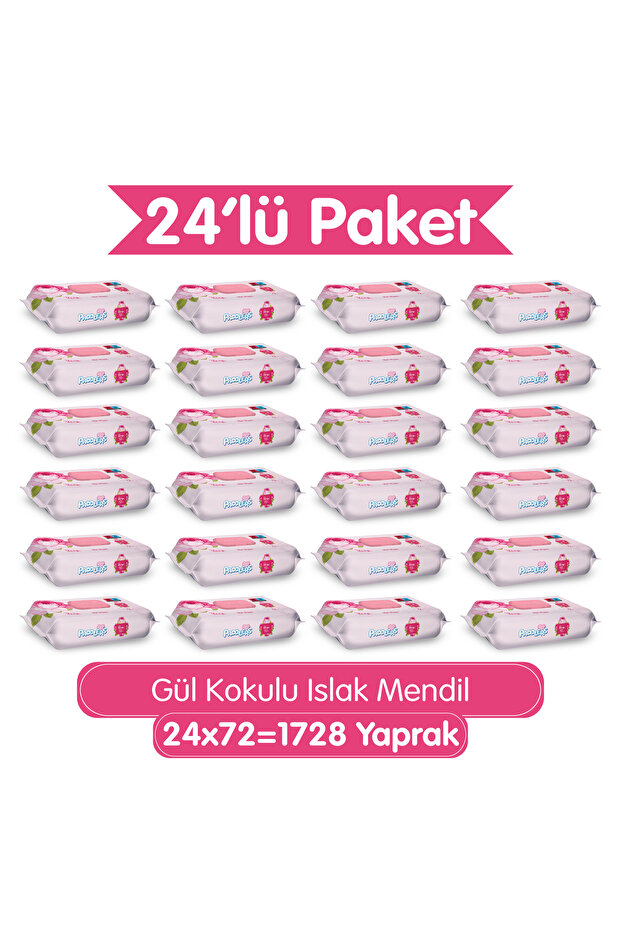 Paddlers Gül Kokulu Islak Mendil 1728 Yaprak (24x72) Koli - Yumuşak Dokulu- %0 Paraben
