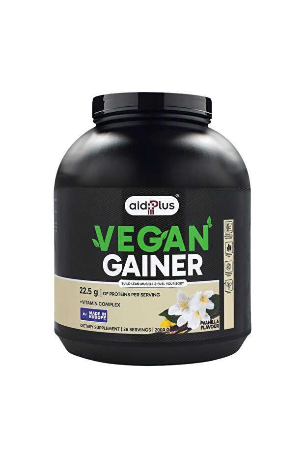 AID PLUS Vegan Gainer Vanilla 2000g - 75g Plant-Based Protein, High-Energy Vegan Weight Gainer