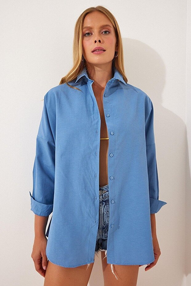 Kadın Oversize Uzun Basic Gömlek - 6