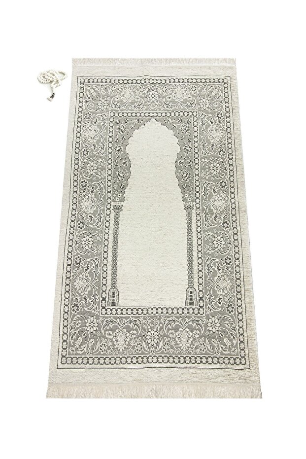 Mihraplı Şönil Lüks Seccade Krem - 1