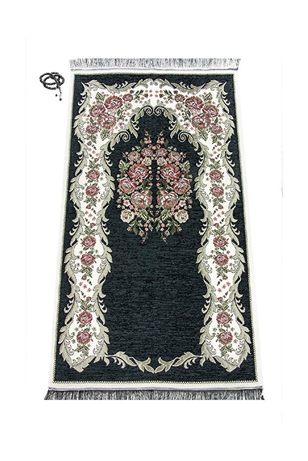 Lüks Gülce Şönil Seccade Siyah - 1