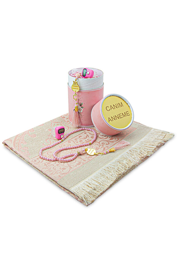 Gift Prayer Rug and Pearl Prayer Beads Set in Cylinder Box Special for Mother's Day