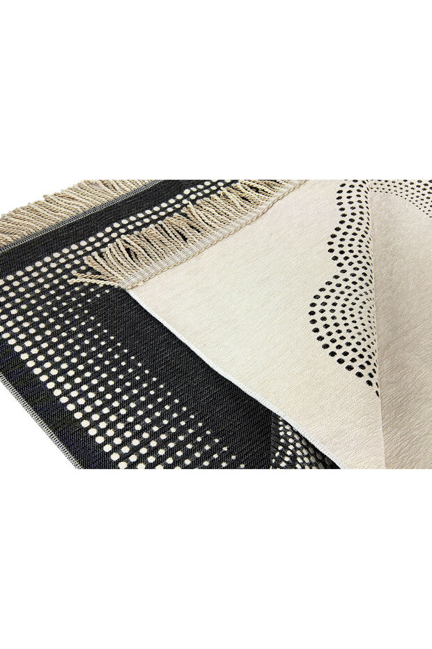 سجادة صلاة من الشنيل المسطح منقوشة باللون الكريمي - 5