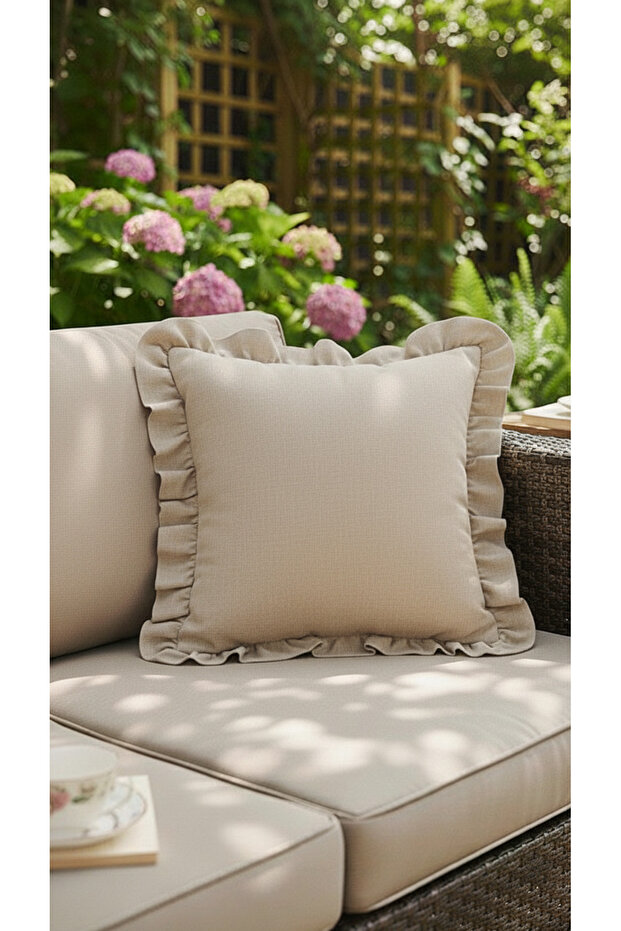 Milan Ruffled Kirlent Cover Square Bohem Beige