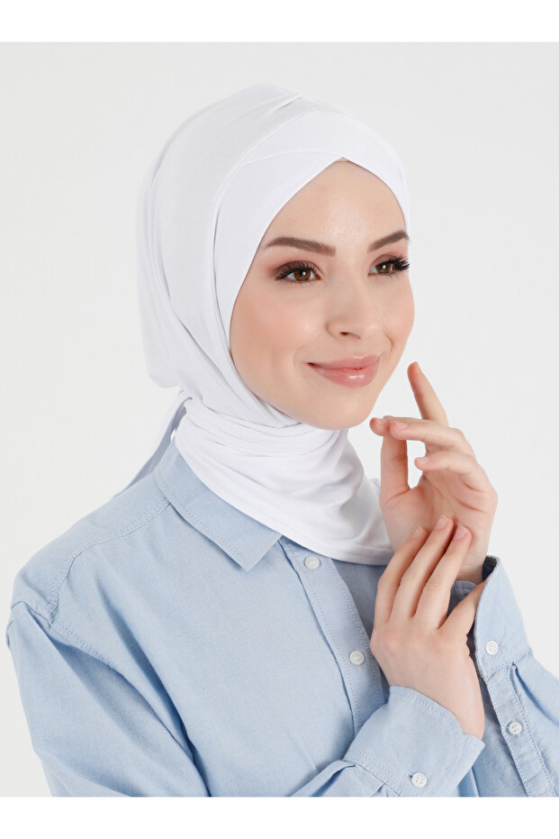 Pleated Isra Series Comfortable Cross Turban - White - (St396), (Id 7839602)