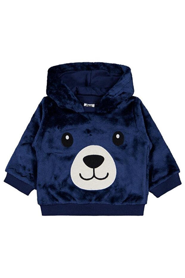 Teddy Bear Embroidery and Ears 6-18 Months Sweatshirt - Navy Blue 18-24 Months