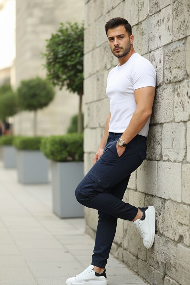 Erkek Basic Kargo Cepli Lastikli Paça Laci Pantolon - 5