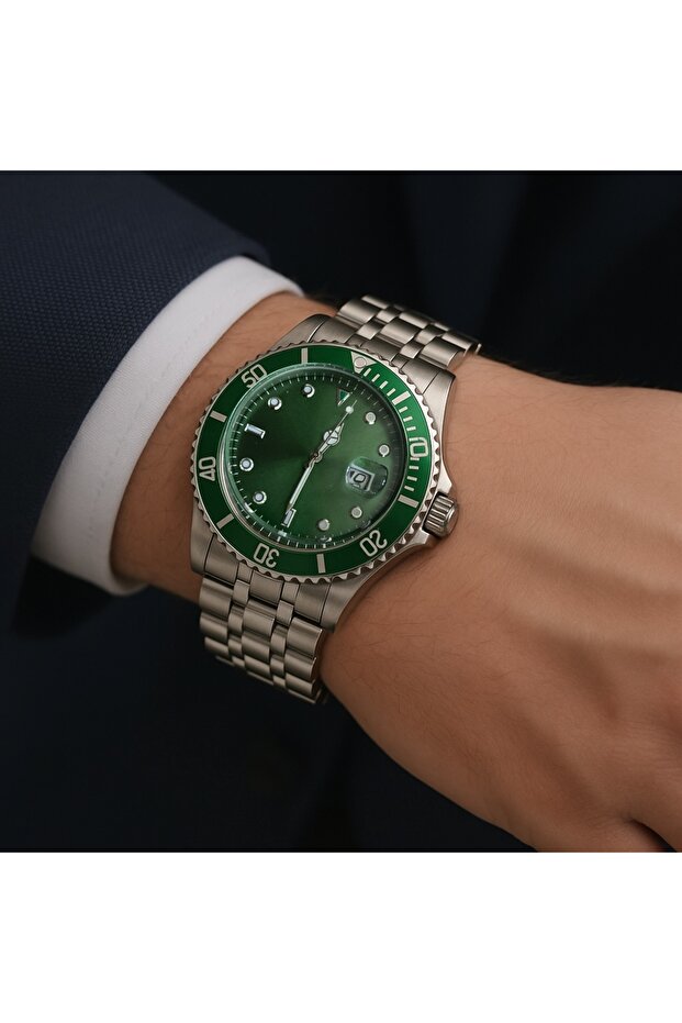 Men's Metal Watchband | Stylish Model with Unidirectional Rotating Bezel & Active Calendar Feature | Special Boxed