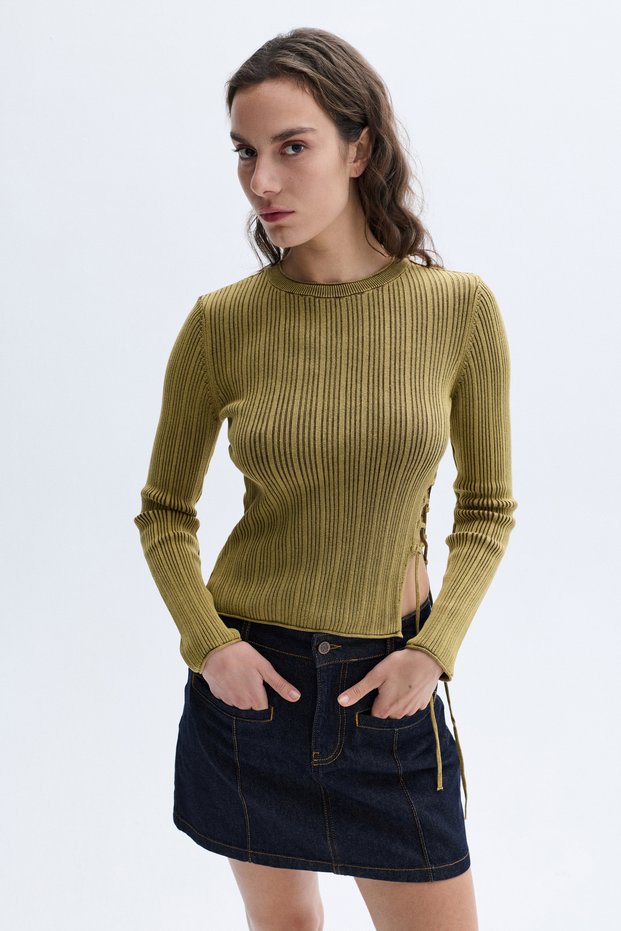 Women's Anthracite Fitted Sweater with Tie Detail