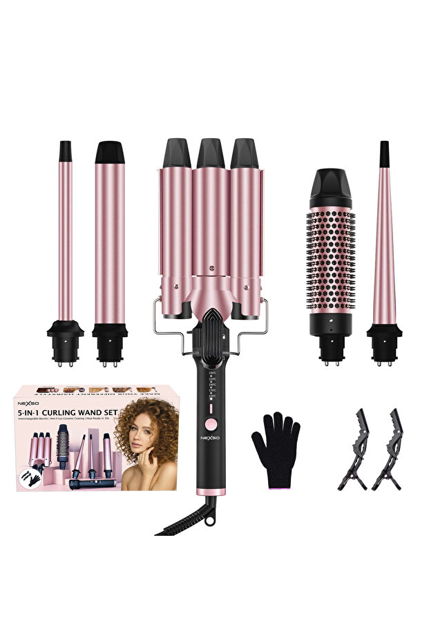 5-in-1 Interchangeable Hair Styler Set with Ceramic Tourmaline Barrels Curling Wand, Round