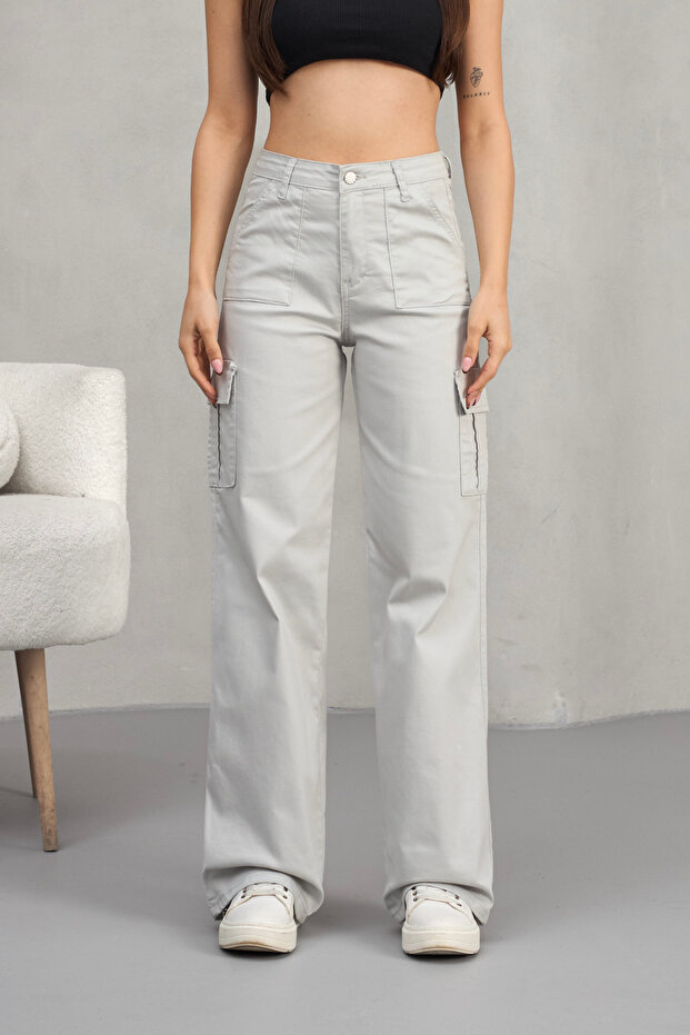 Women's Cargo Straight Fit High Waist Wide Leg Pants