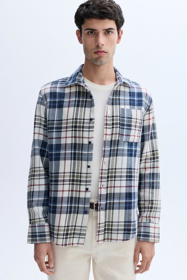 Men's White Plaid Regular Fit Long Sleeve Shirt