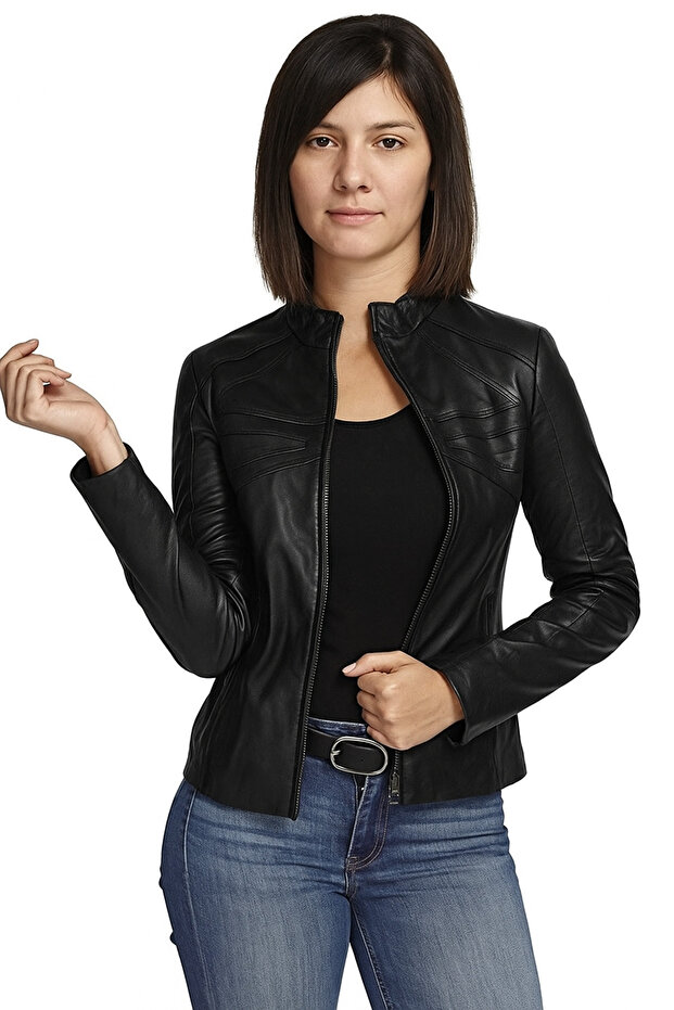 Kadın Siyah Deri Ceket 057 - 2