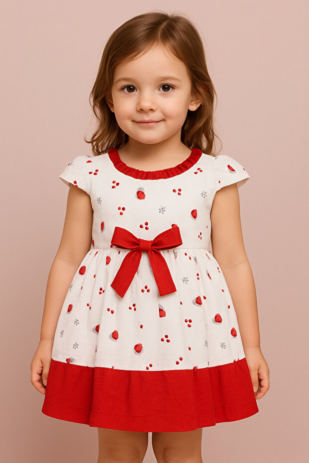 Girl's Dress Red White Spring & Summer Eid